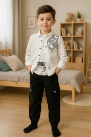 طقم ولادي خريفي 3 قطع خريفي ابيض واسود