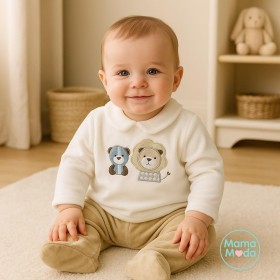 بجامة قطعتين مخمل رسمة اسد ودبدوب