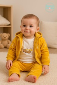 بجامة مخمل 3 قطع رسمة سيارة ودبدوب