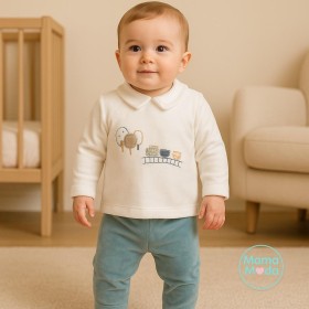 بجامة قطعتين مخمل رسمة بالون وقطار