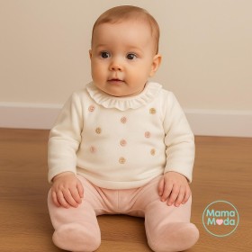 بجامة قطعتين مخمل بناتي رسمة ورود على البلوزة