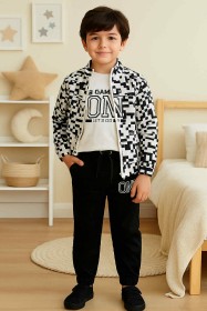 طقم ولادي 3 قطع جكيت وبلوزة وبنطلون ON