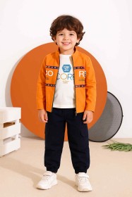 طقم ولادي 3 قطع خريفي قميص وبلوزة وبنطلون اورانج